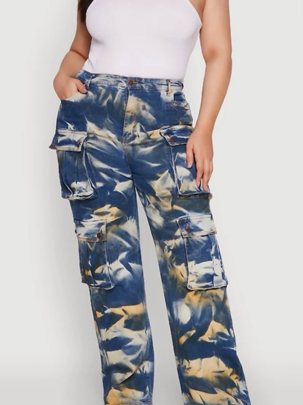 Tie-Dye Cargo Pants - Blue & cream and yellow size Small NEVER worn